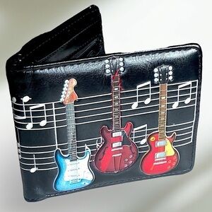 SHAG WEAR Electric Guitars Tri-Fold Wallet Gothic Vegan Leather 4.5 x 3 1/4
